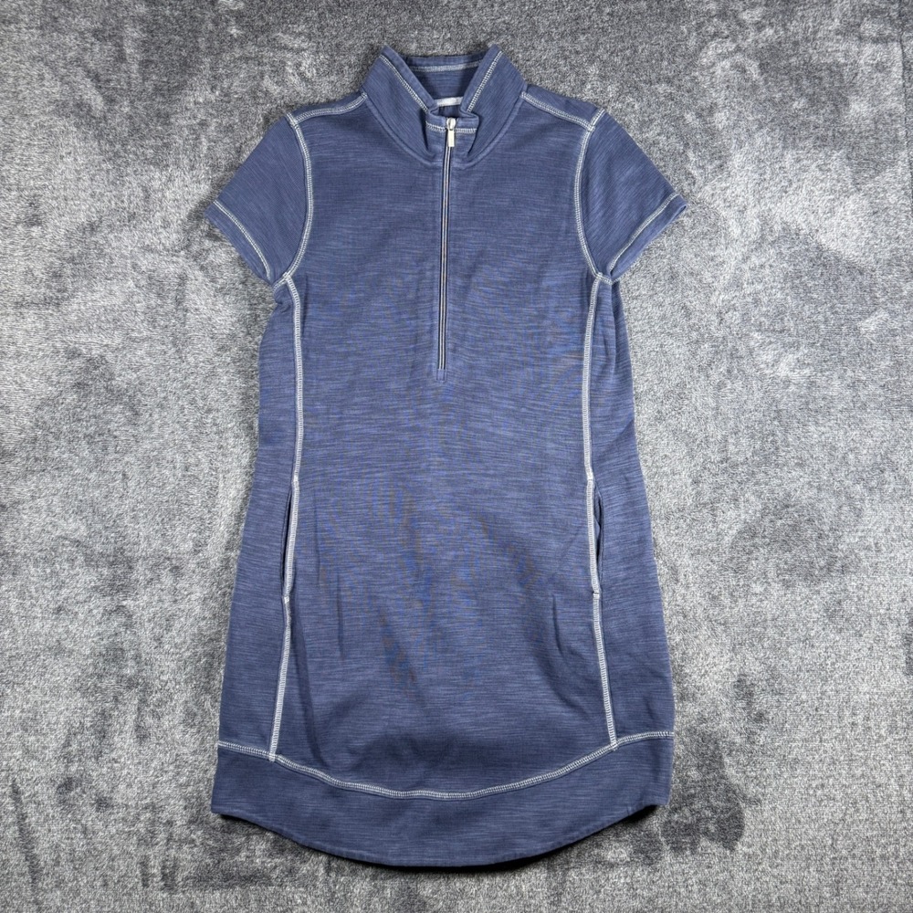Tommy Bahama Womens Blue Quarter Zip Short Sleeve Pima Cotton Tencel Dress M